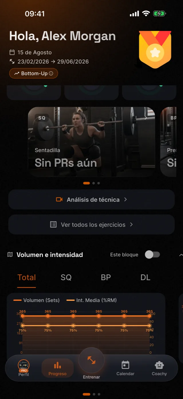 Pantalla de progreso de Momentum en español, captura histórica