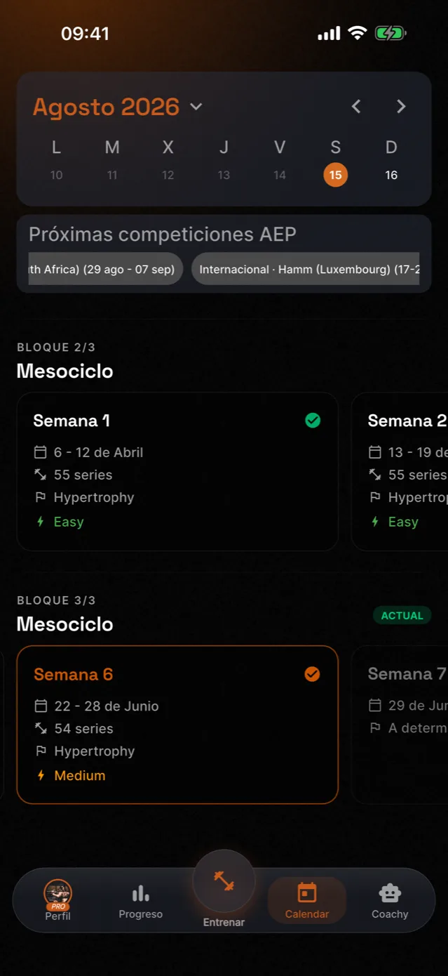 Calendario de bloques de Momentum en español, captura de archivo
