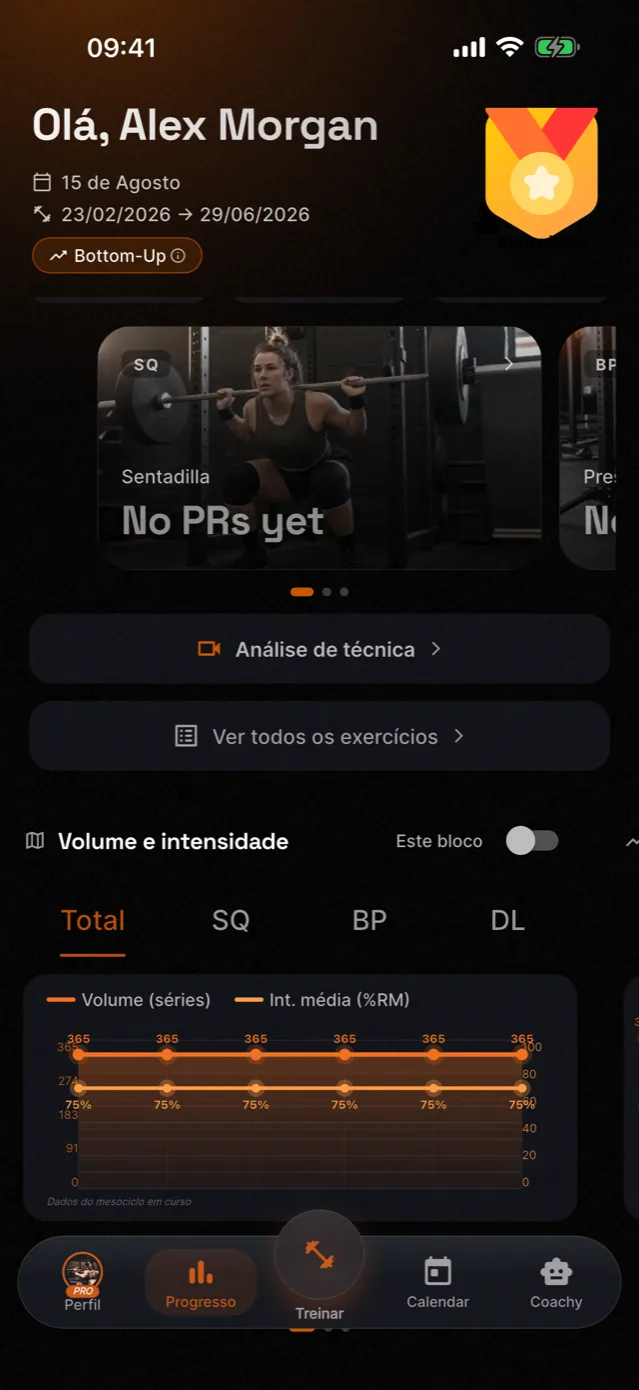 Ecrã de progresso da Momentum em português, captura histórica